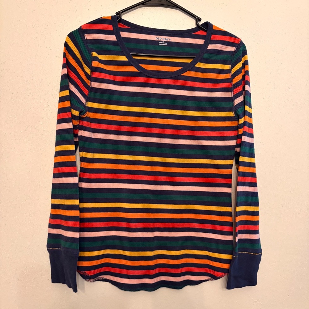 Old Navy Thermal Top Womens Small Multicolor Excellent Striped Waffle Knit Shirt